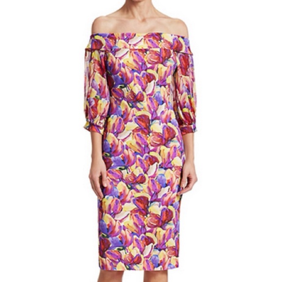 Chiara Boni La petite Robe Dress Floral Purple Off Shoulder 50 XL 14